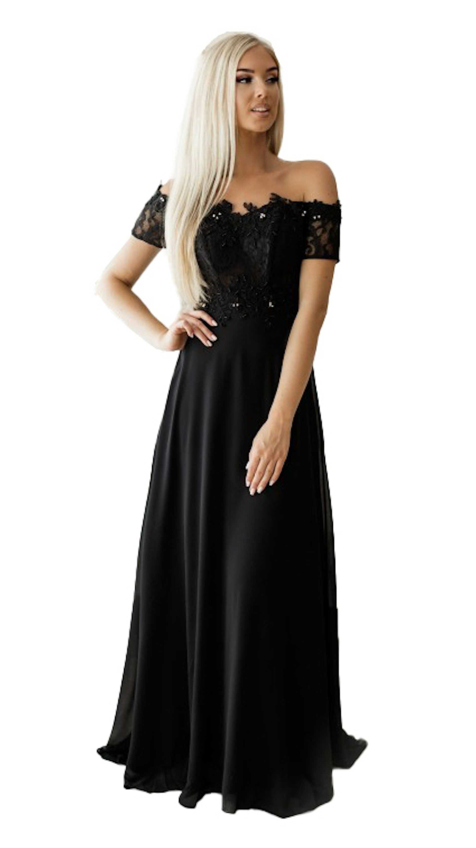 Zwarte off-shoulder galajurk - 5307 - Downtown Girl