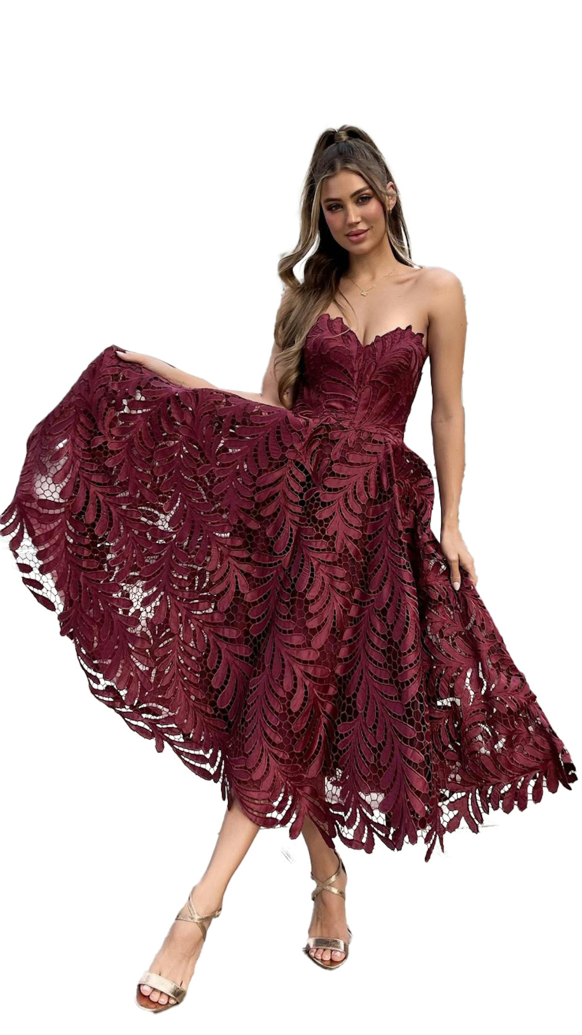 Bordeaux feestjurk van kant - 6404 - Downtown Girl