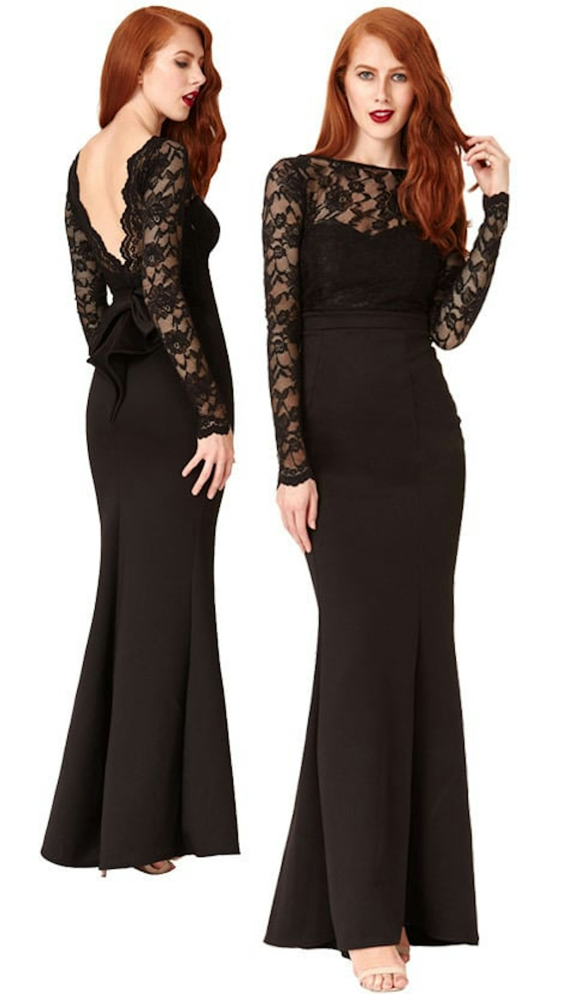 Zwarte galajurk met kanten mouw 3634 - City Goddess galajurken en cocktailjurken